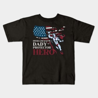 Husband Daddy Protector Hero Father Day Gift For Dad Daddy Dadda Pappa Kids T-Shirt